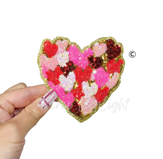 Multi Hearts Sequins Valentines Day Patch - Small