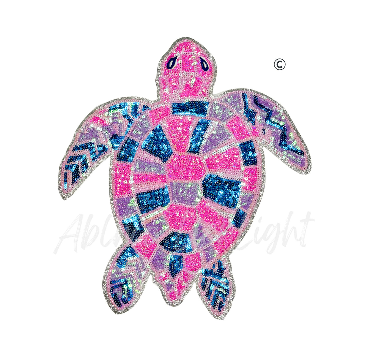 Pink and Blue Turtle Summer Sequin Patch-Large