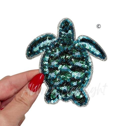 Teal Turtle Summer Sequin Patch-Small