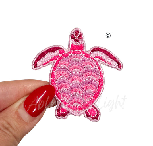 Pink Turtle Summer Embroidered Patch-Small