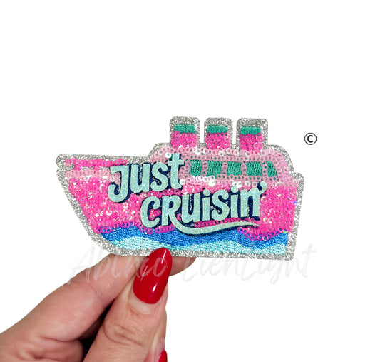Just Cruisin Cruise Boat Summer Sequin Patch-Small