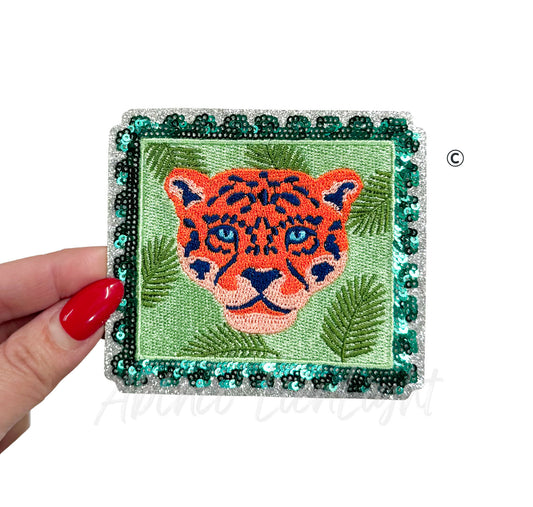 Cheetah Head Summer Sequin Patch-Small