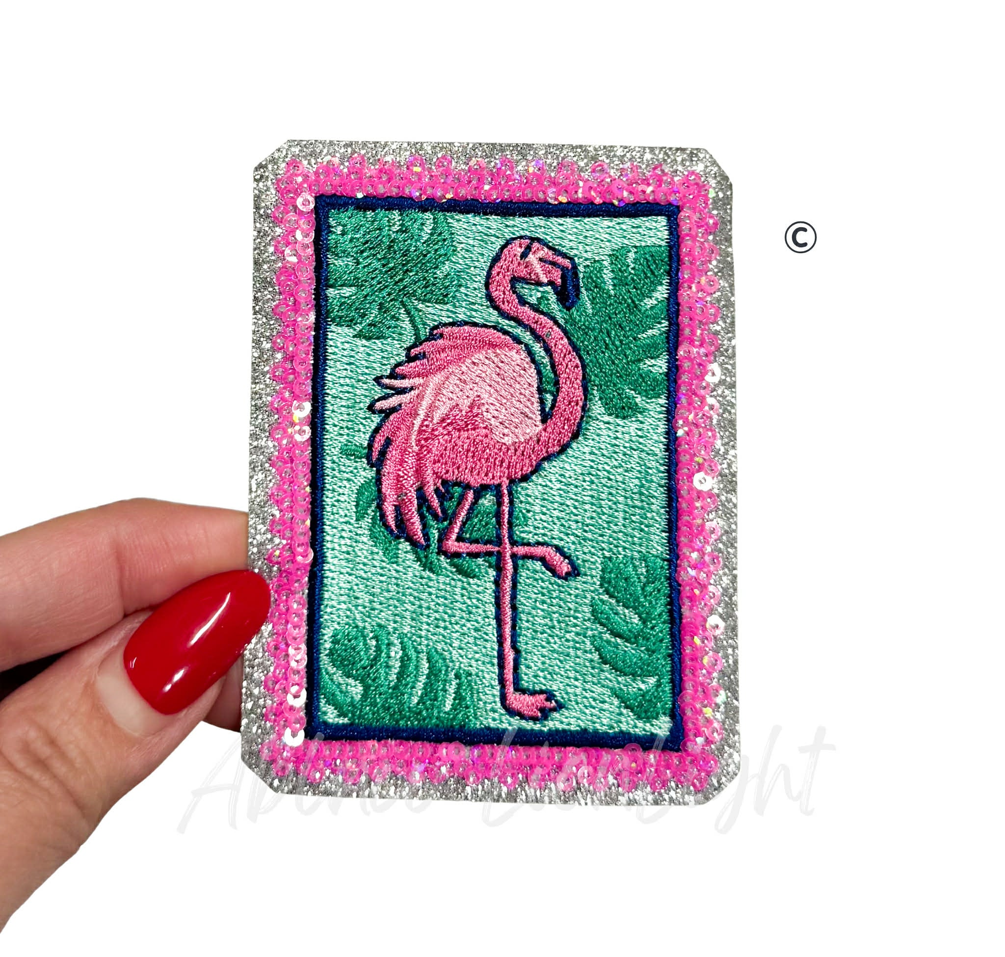 Flamingo Leaves Square Summer Sequin Patch-Small