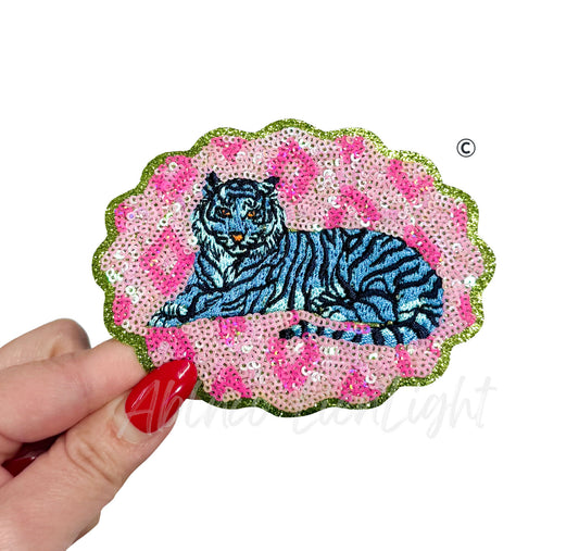 Blue Tiger Summer Sequin Patch-Small