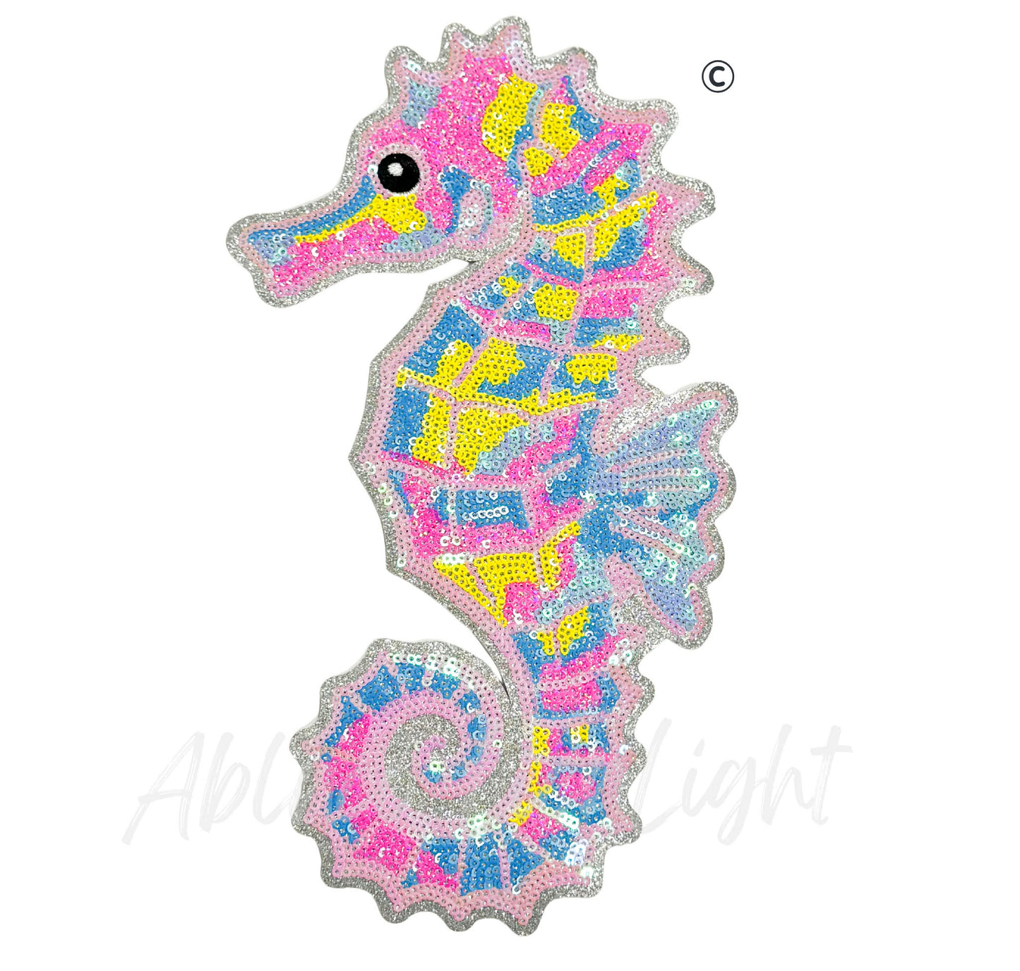 Multicolor Seahorse Summer Sequin Patch-Large
