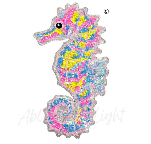 Multicolor Seahorse Summer Sequin Patch-Large