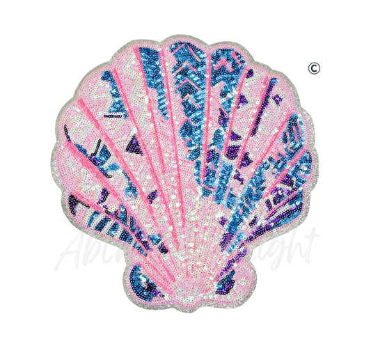 Pink and Blue Seashell Summer Sequin Patch-Large