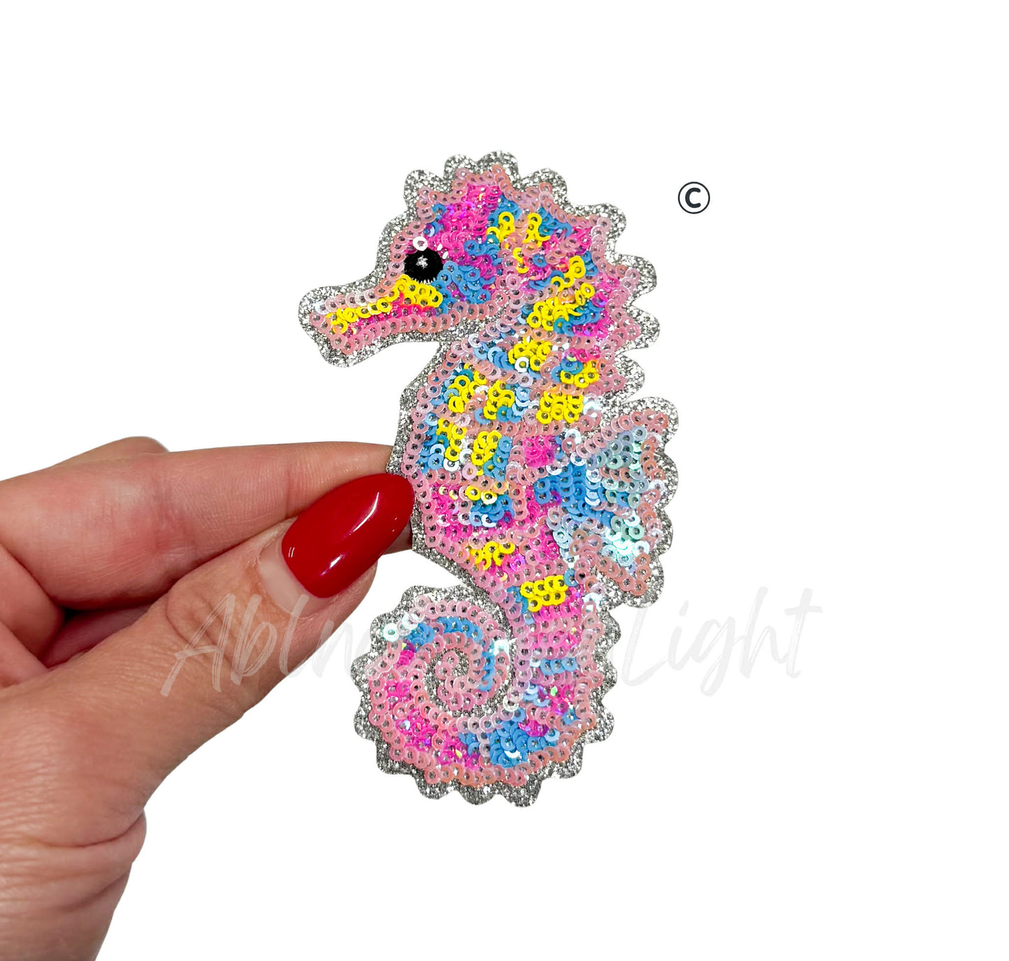 Multicolor Seahorse Summer Sequin Patch-Small
