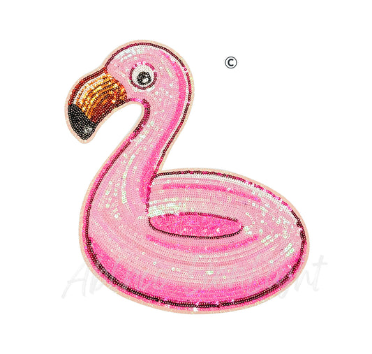 Pink Flamingo Float Summer Sequin Embroidery Patch-Large