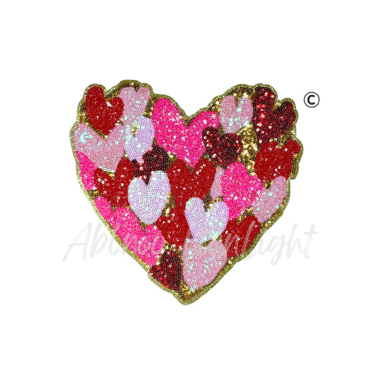 Multi Hearts Sequins Valentines Day Patch - Large