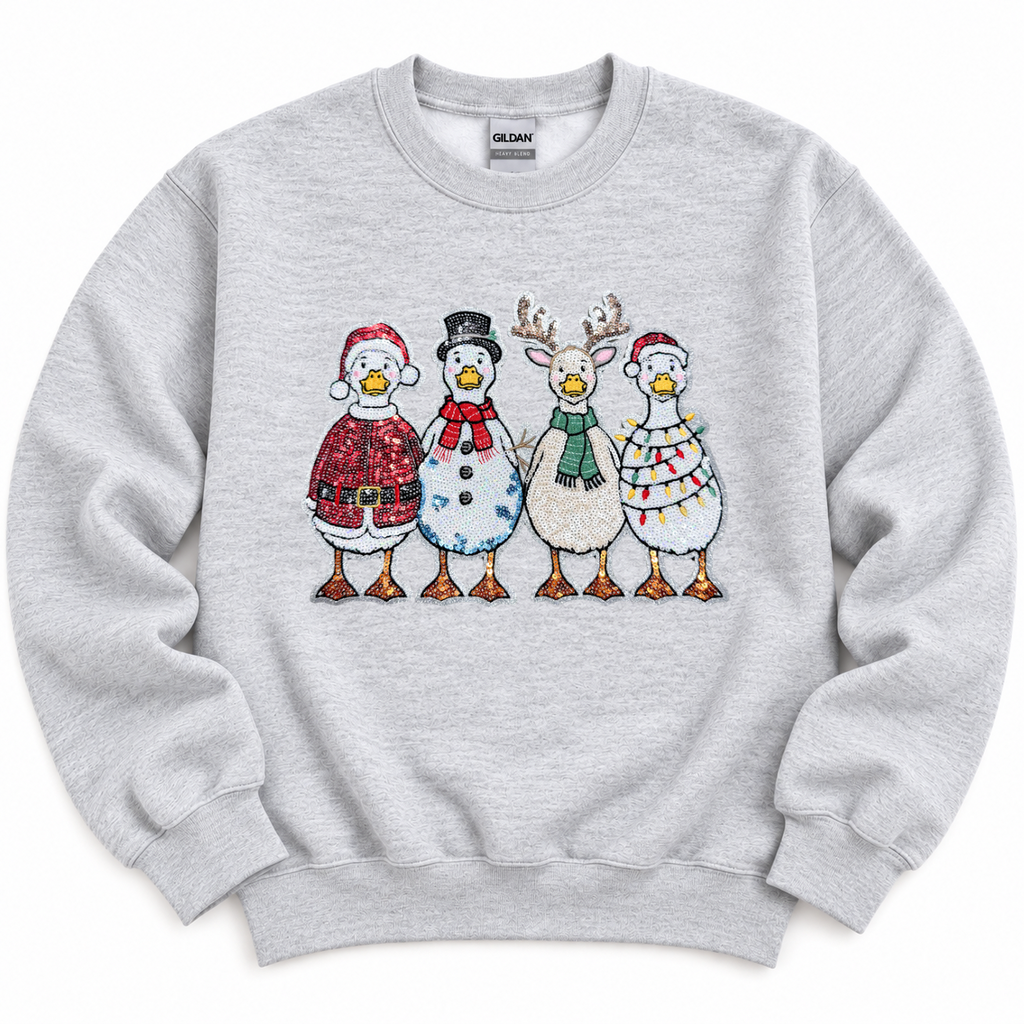 Holiday Christmas Goose Sequin Patch Sweatshirt
