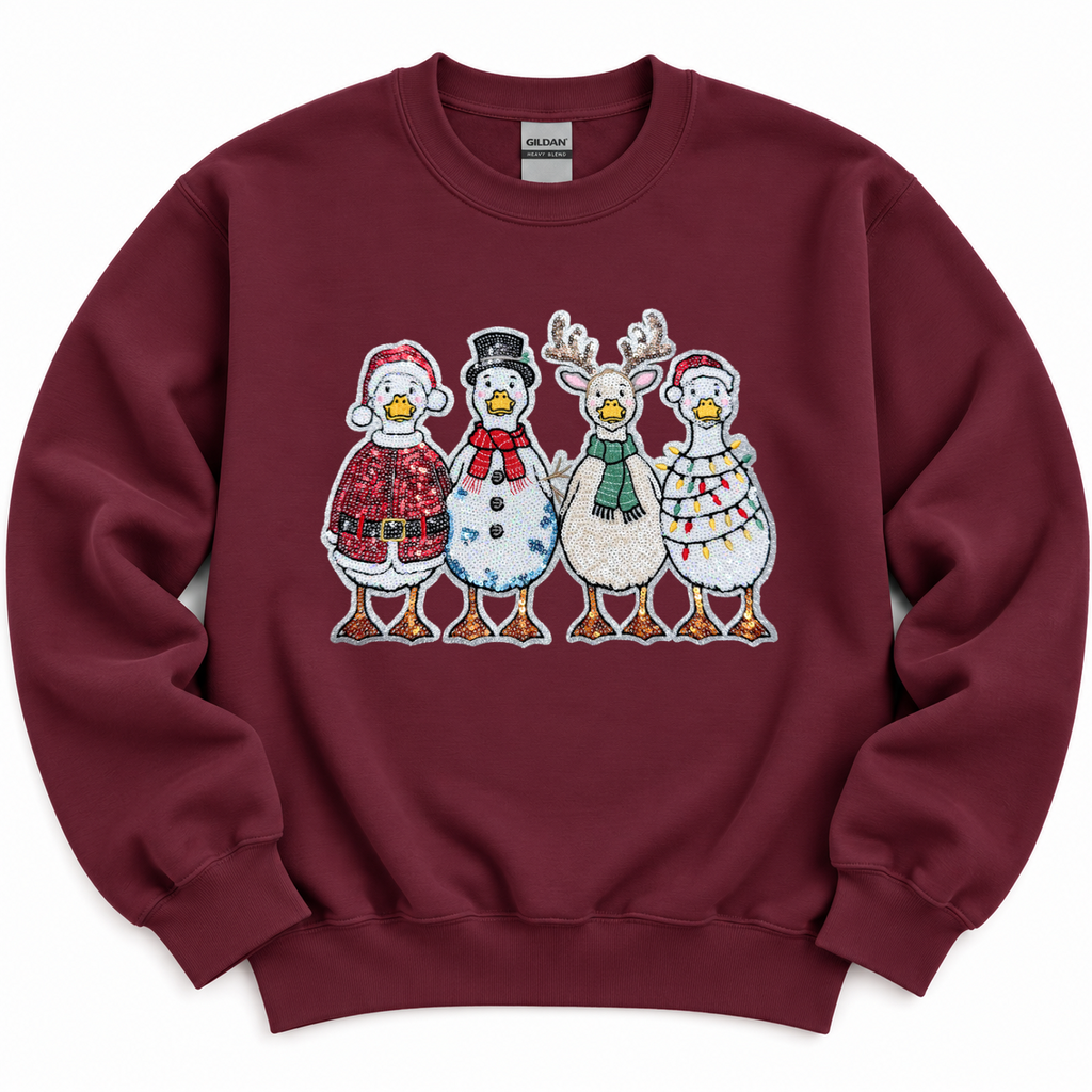 Holiday Christmas Goose Sequin Patch Sweatshirt