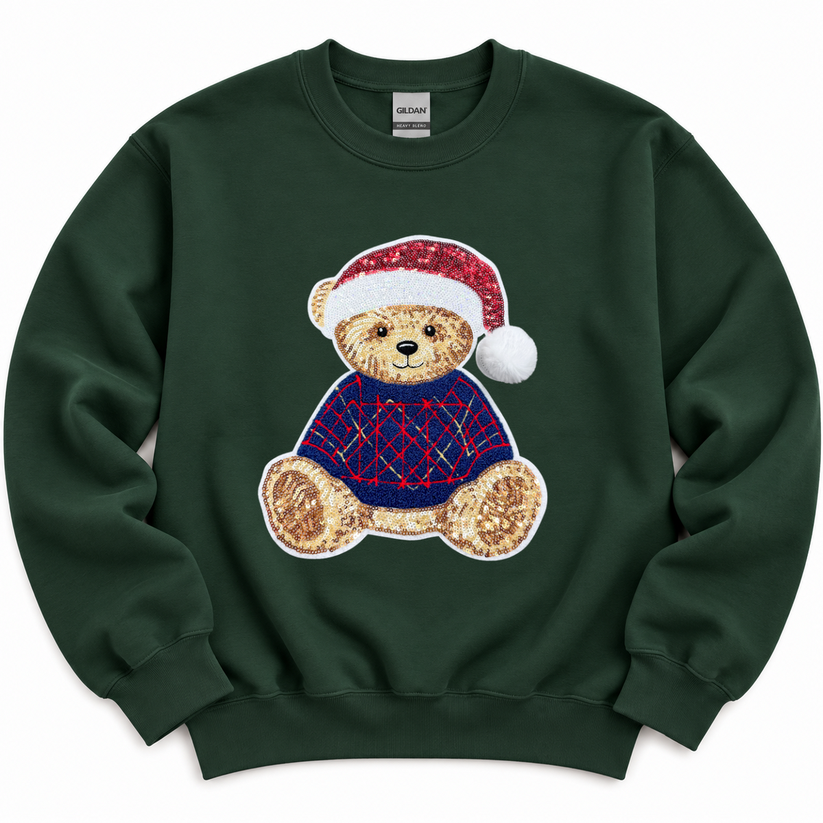 Chenille Holiday Sweater Teddy Bear Christmas Sequin Patch Sweatshirt