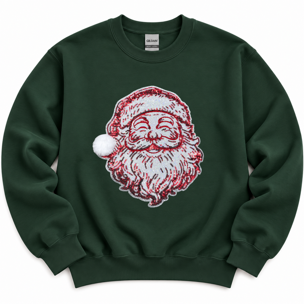 Vintage Santa Holiday Christmas Sequin Patch Sweatshirt