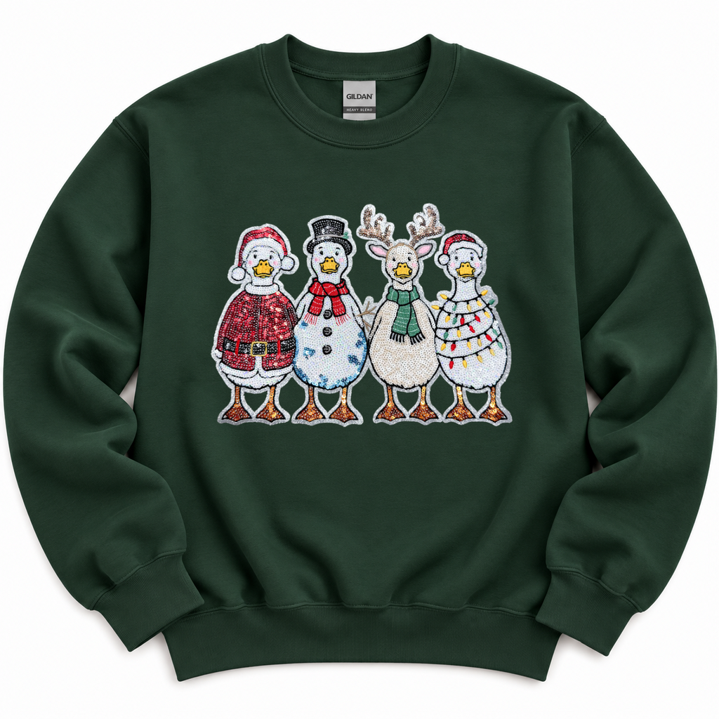 Holiday Christmas Goose Sequin Patch Sweatshirt