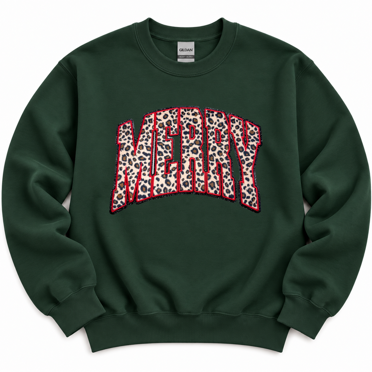 Cheetah Merry Holiday Christmas Fuzzy Patch Sweatshirt
