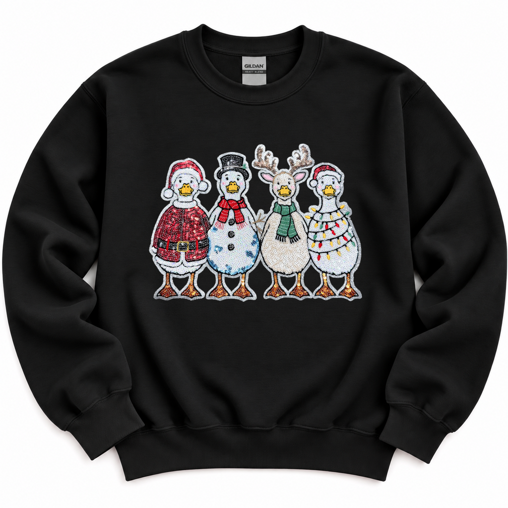 Holiday Christmas Goose Sequin Patch Sweatshirt