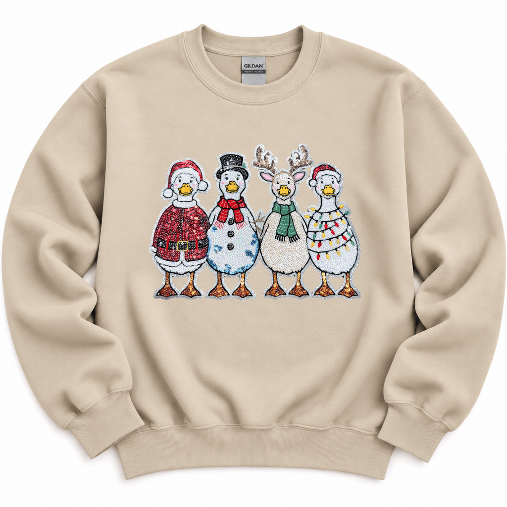 Holiday Christmas Goose Sequin Patch Sweatshirt