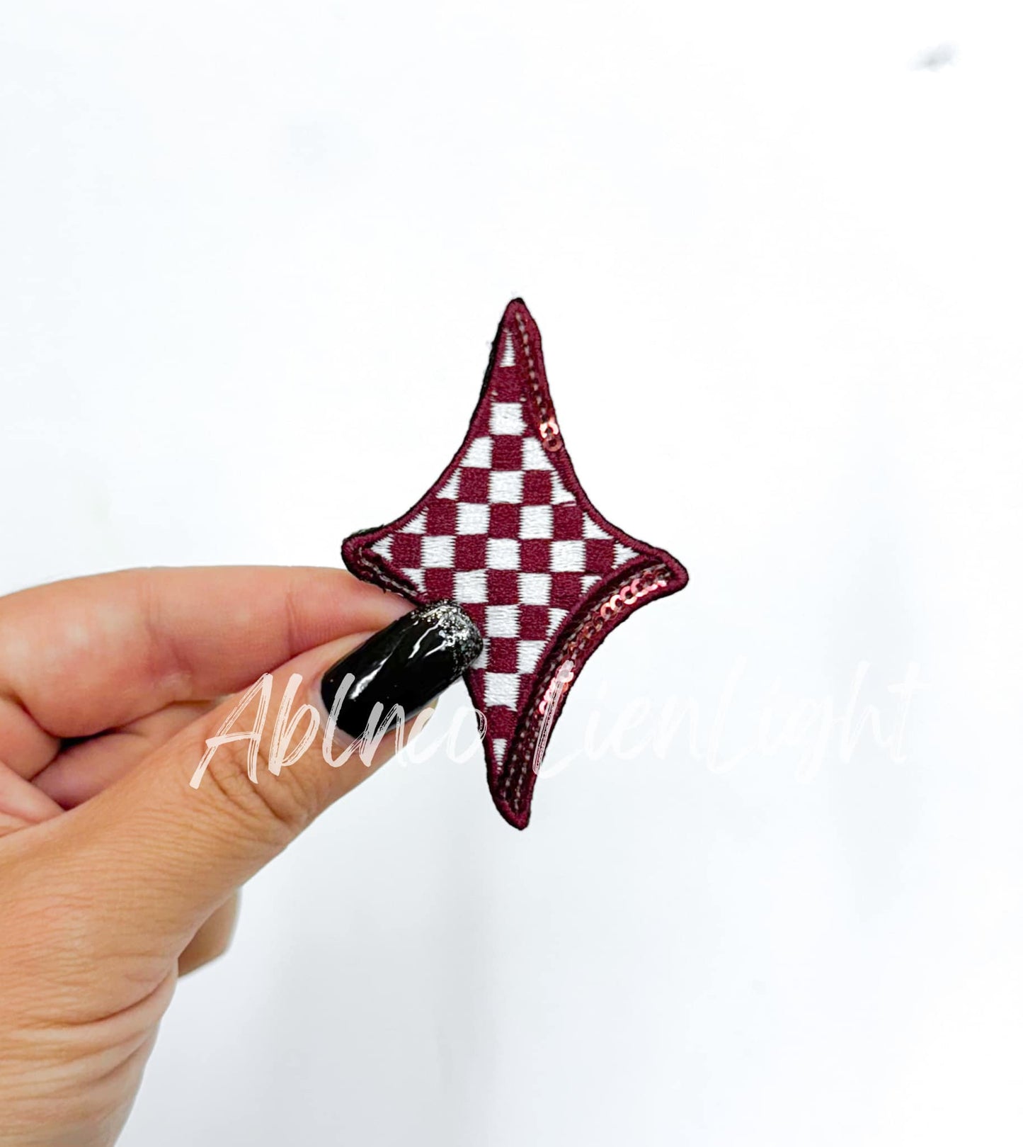 Maroon Checkered Diamond Star Embroidery Sequin Patch