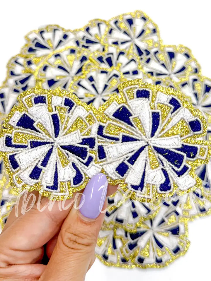 Navy Gold Cheer Pom Pom Embroidery Patch ©️
