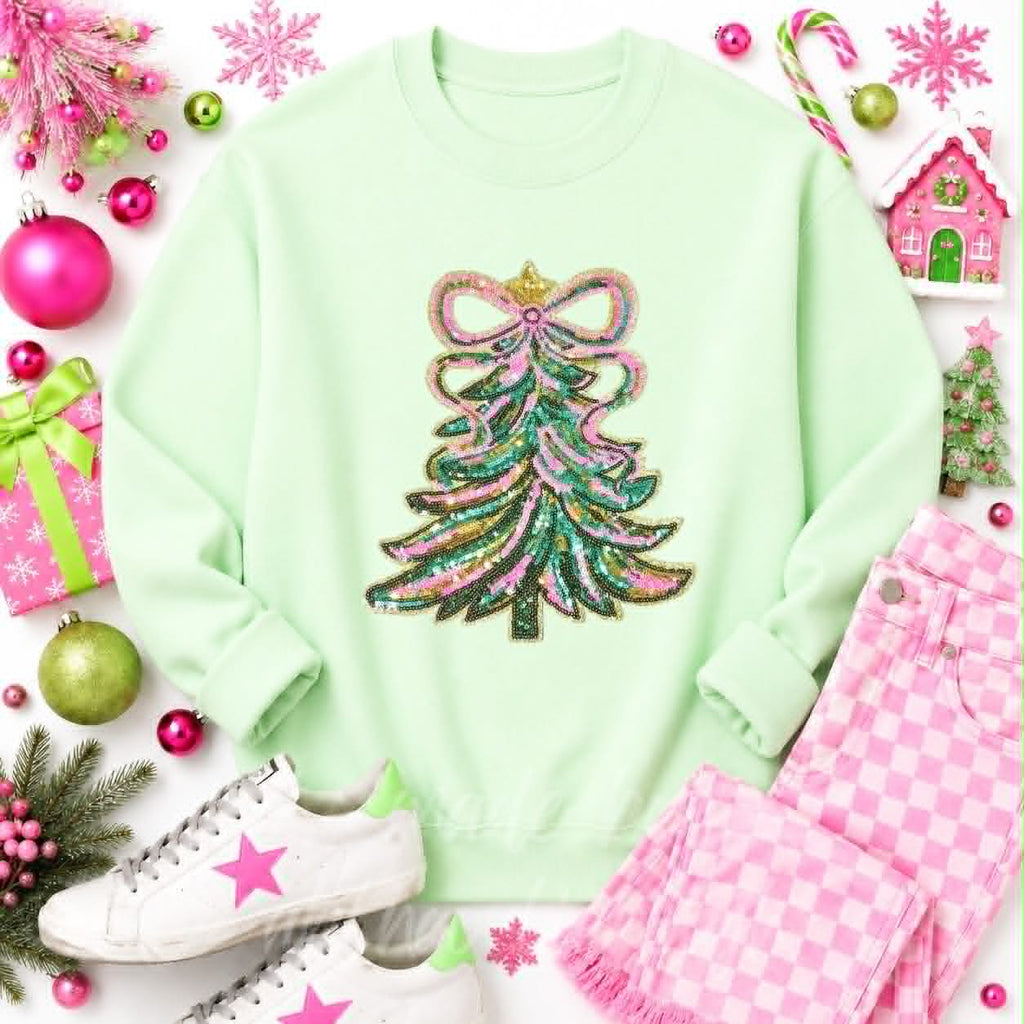 Christmas Tree Christmas Sequin Patch Sweatshirt