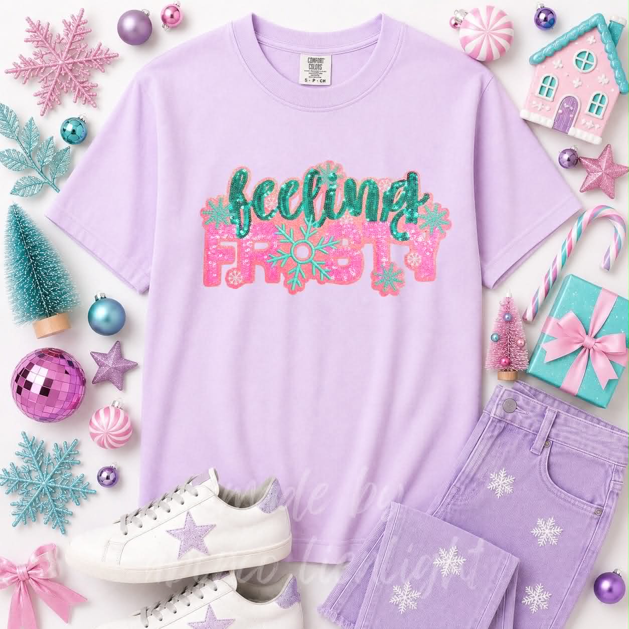 Feeling Frosty Christmas Sequin Patch Tshirt