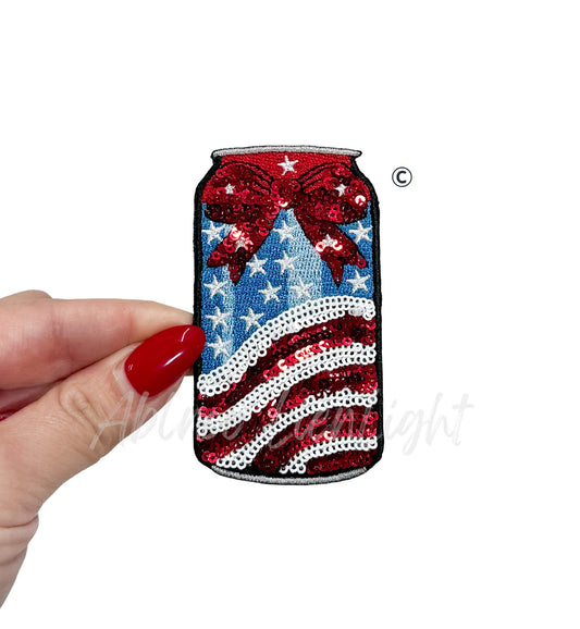 Red White Blue 4th of July Soda Sequin Patch - Small