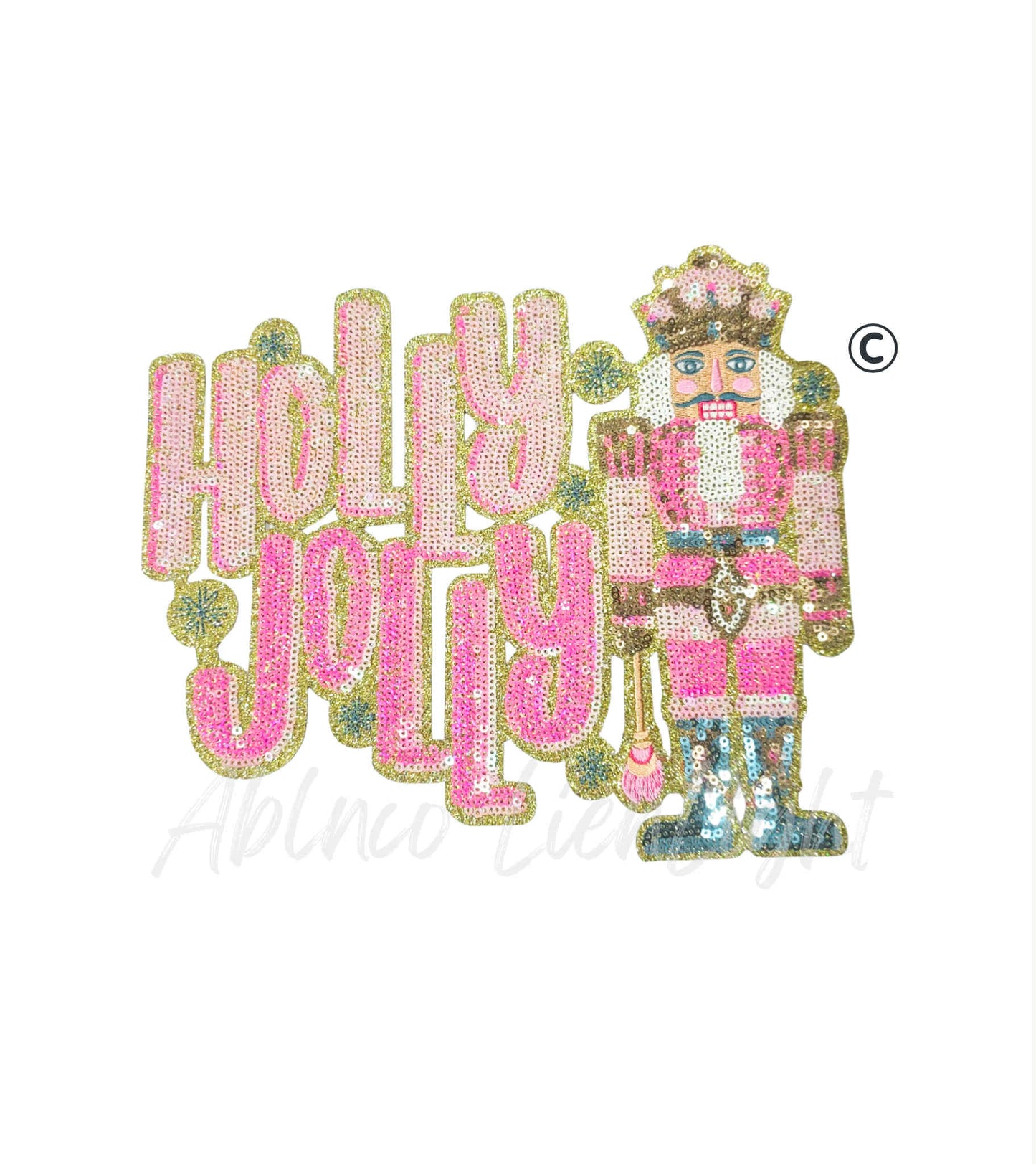 Holly Jolly Nutcracker Pink Gold Sequins Christmas Patch