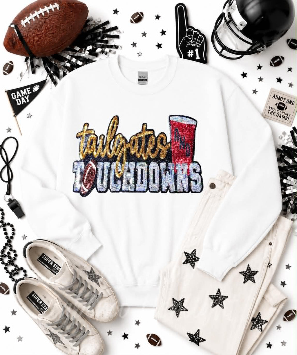 Tailgates and Touchdowns Football Sequin Patch Sweatshirt