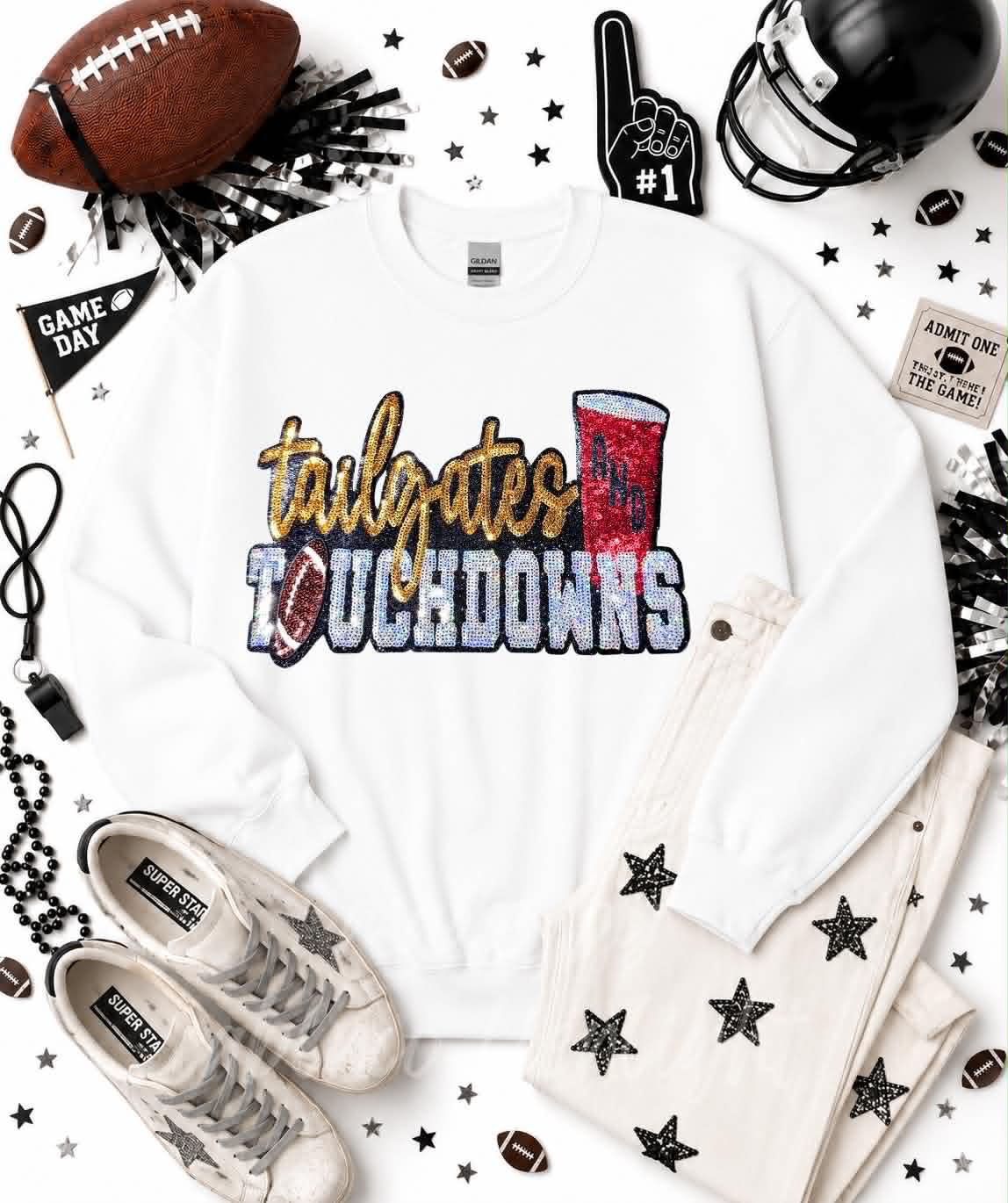 Tailgates and Touchdowns Football Sequin Patch Sweatshirt