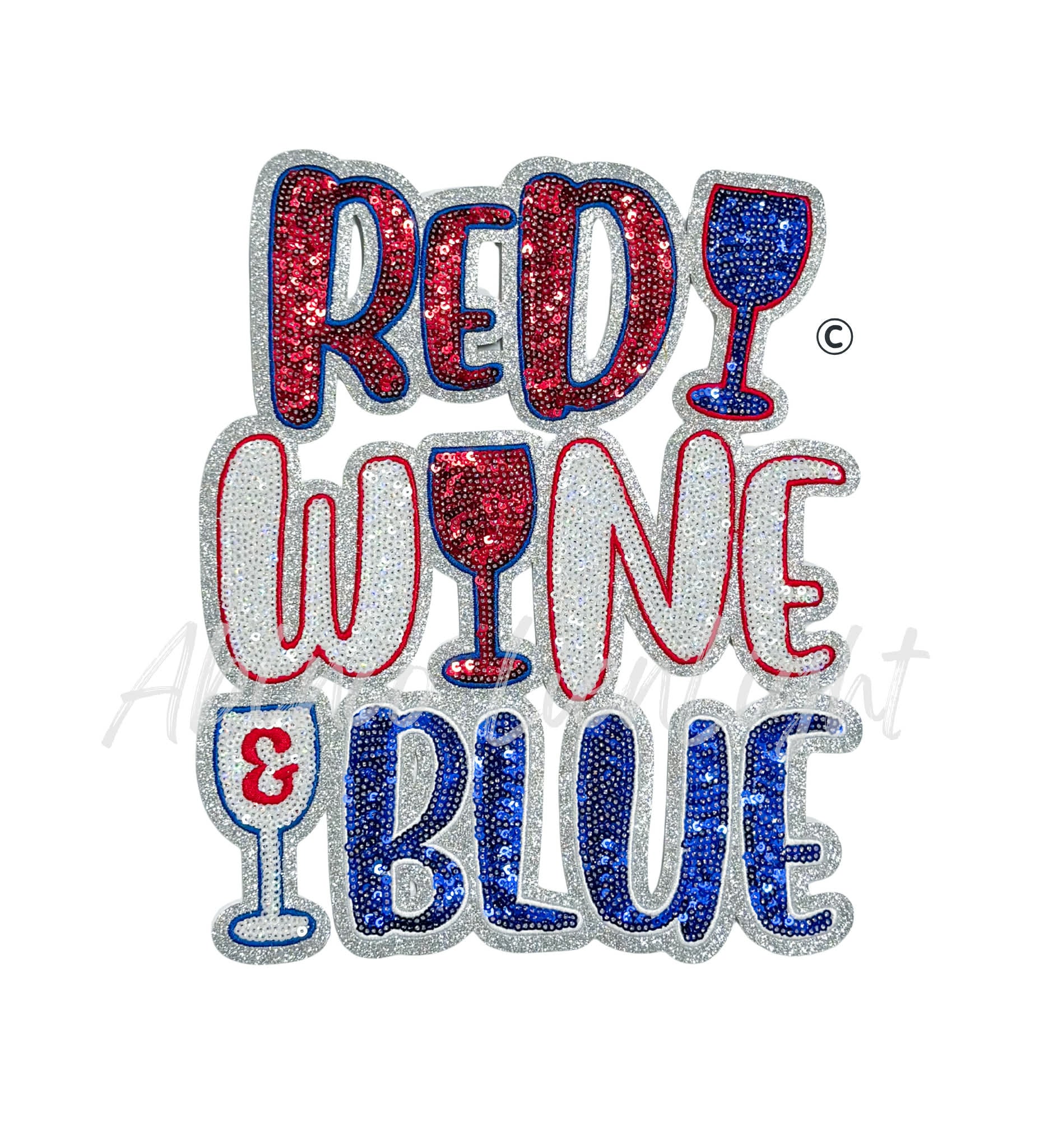 Red Wine Blue 4th of July Sequin Patch - Large