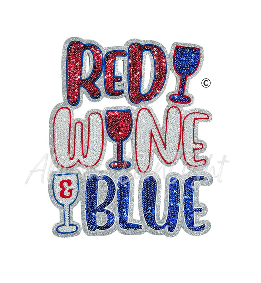 Red Wine Blue 4th of July Sequin Patch - Large