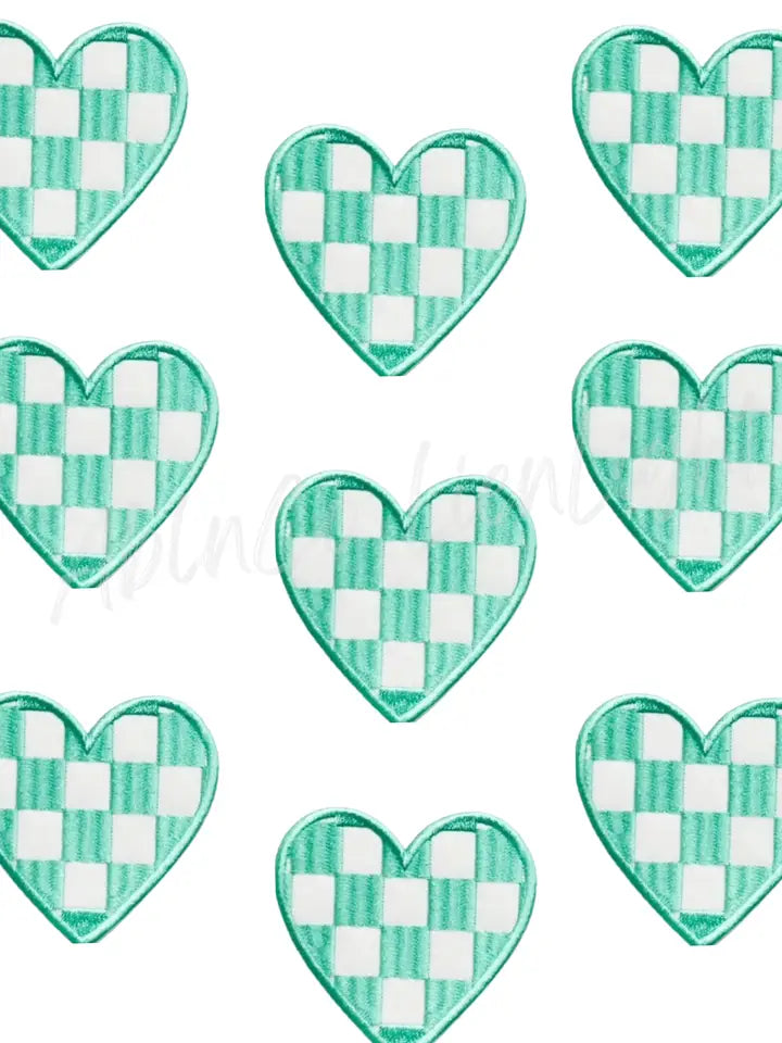 Turquoise Checkered Heart Embroidery Patch