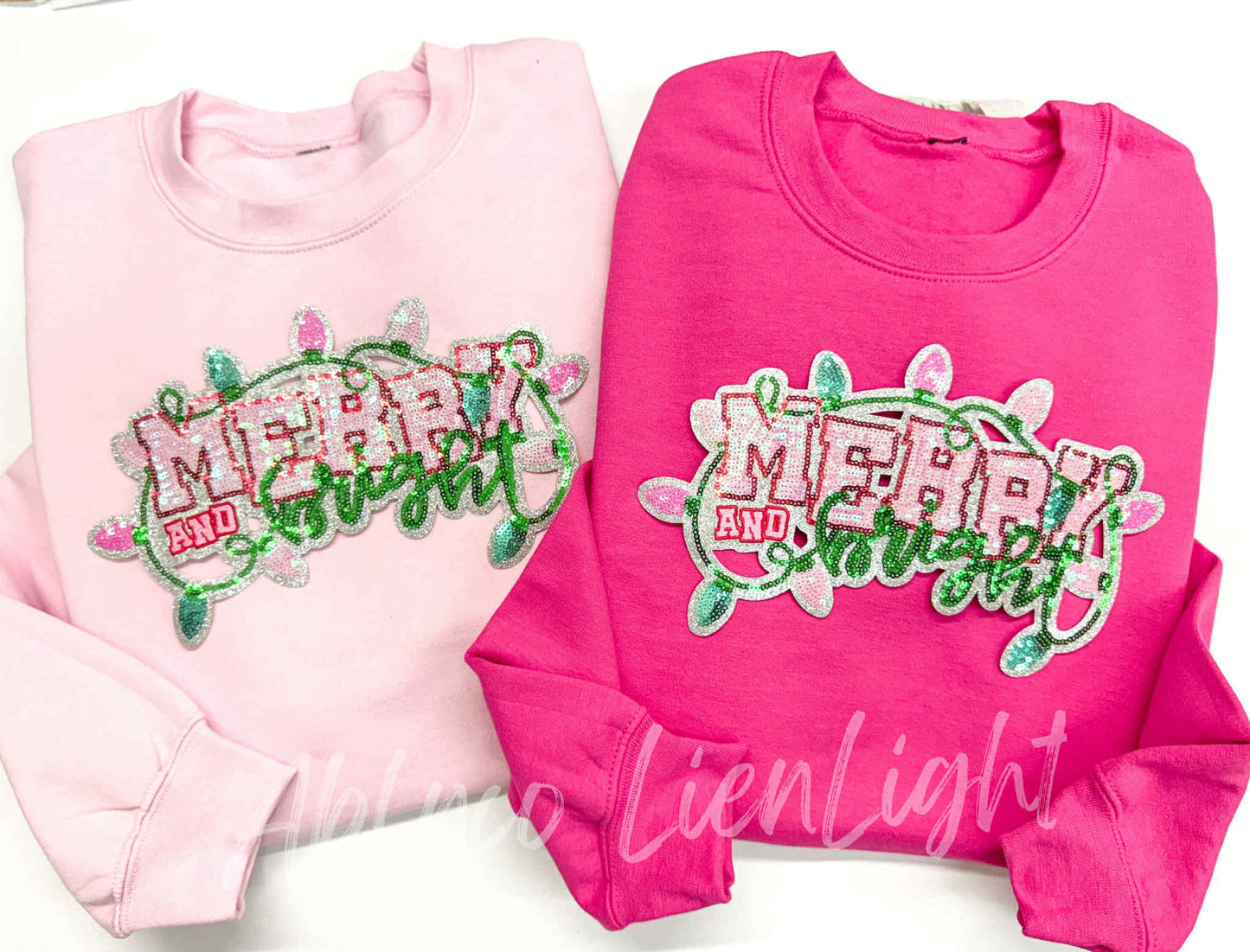 Merry and Bright Lights Sequins Christmas Patch Sweatshirt