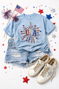 USA 4th of July Fireworks Sequin Patch Tshirt