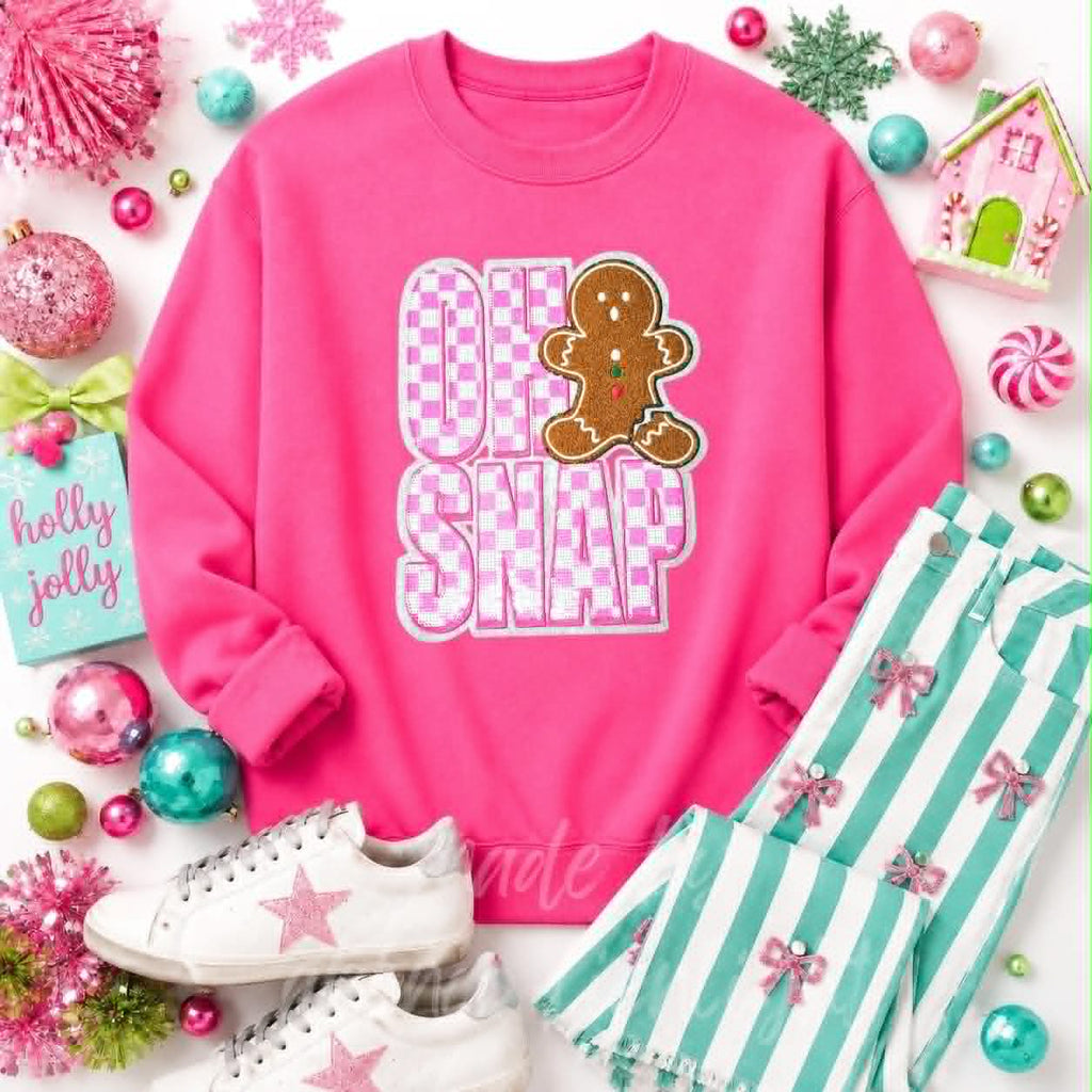Oh Snap Gingerbread Christmas Sequin Patch Sweatshirt
