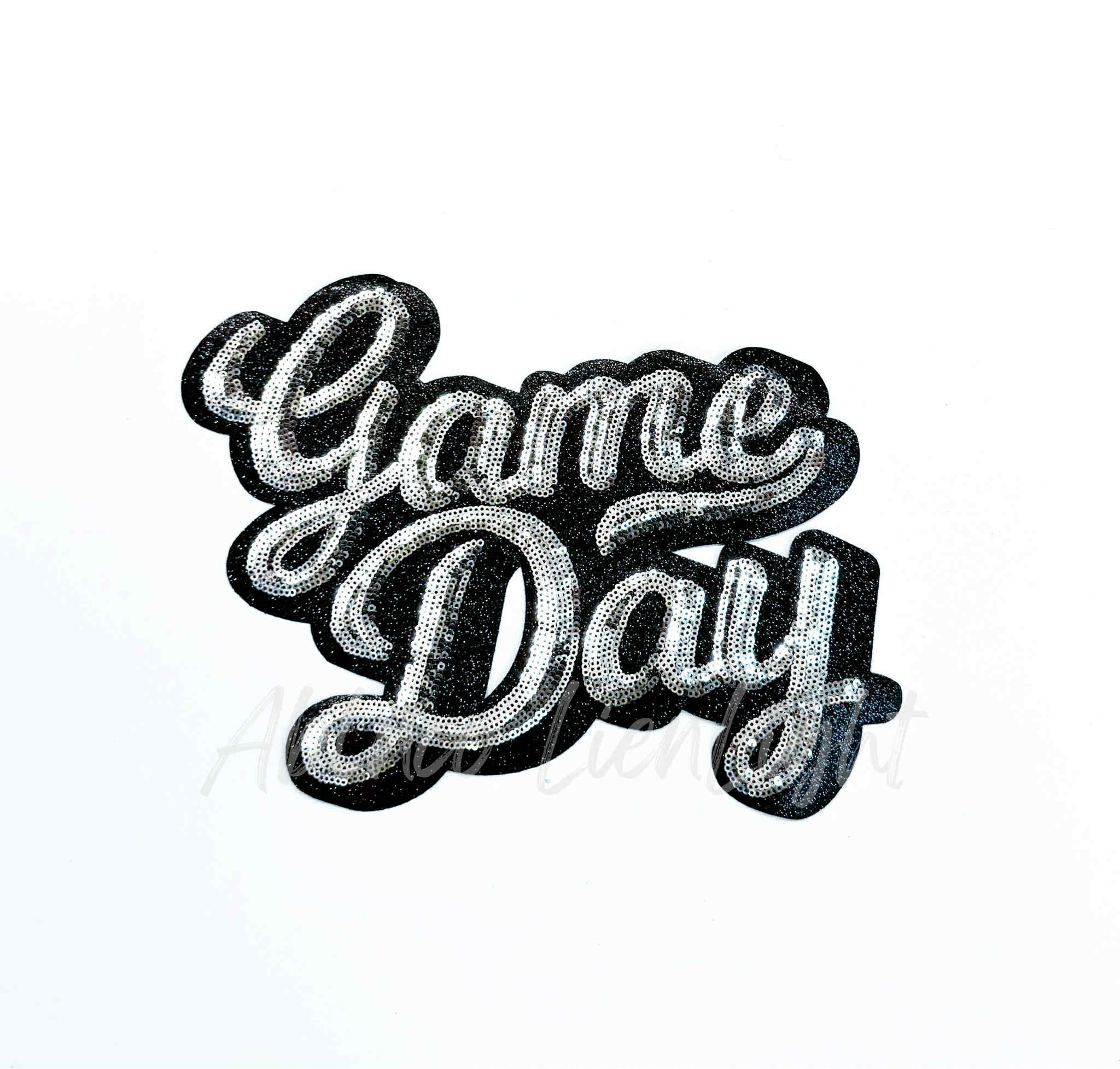Silver Game Day Cursive Sequin Patch - Large