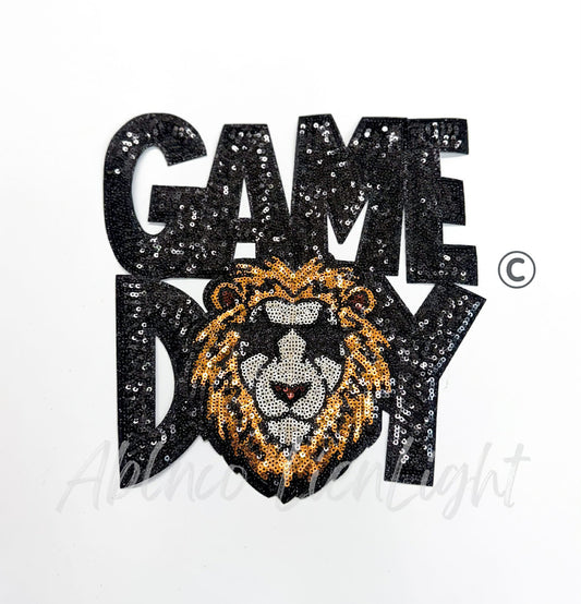 Black Lion Game Day Mascot Sequins Patch - Large