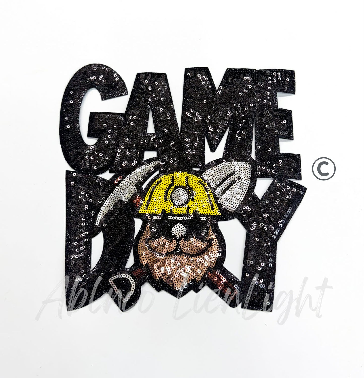 Black Miner Game Day Mascot Sequins Patch - Large