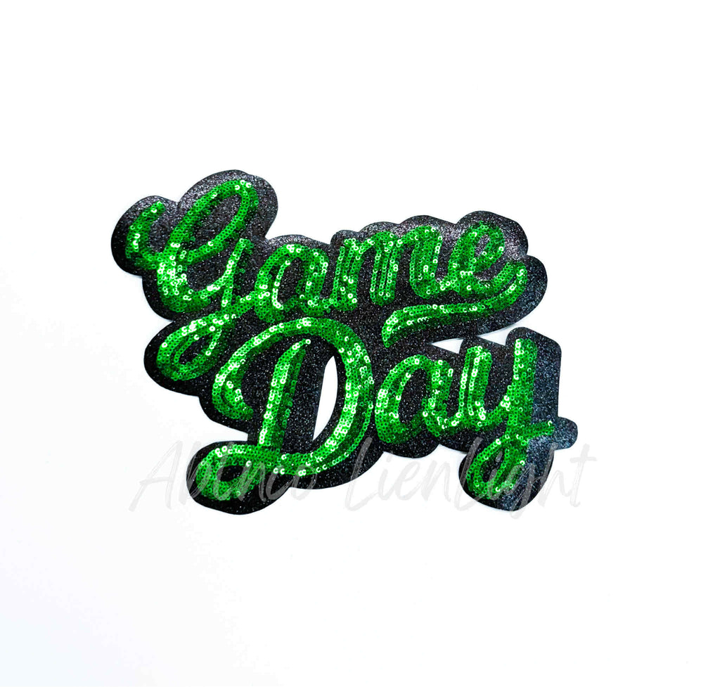 Green Game Day Cursive Sequin Patch - Large