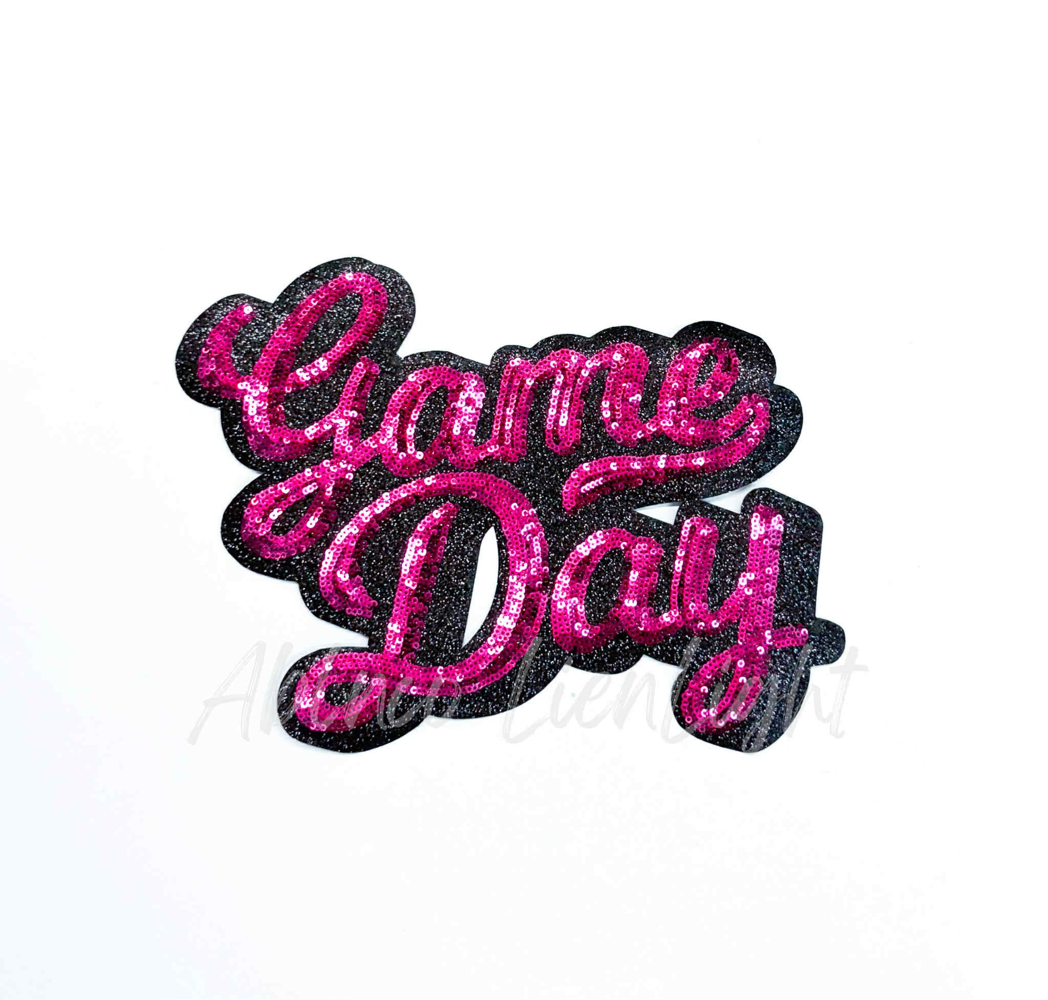 Hot Pink Game Day Cursive Sequin Patch - Large