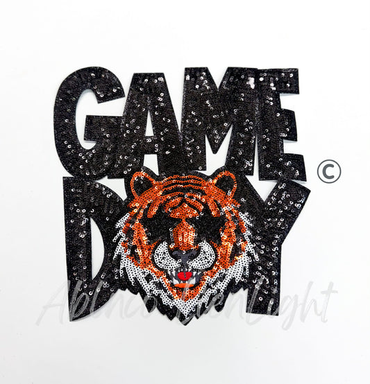 Black Tiger Game Day Mascot Sequins Patch - Large