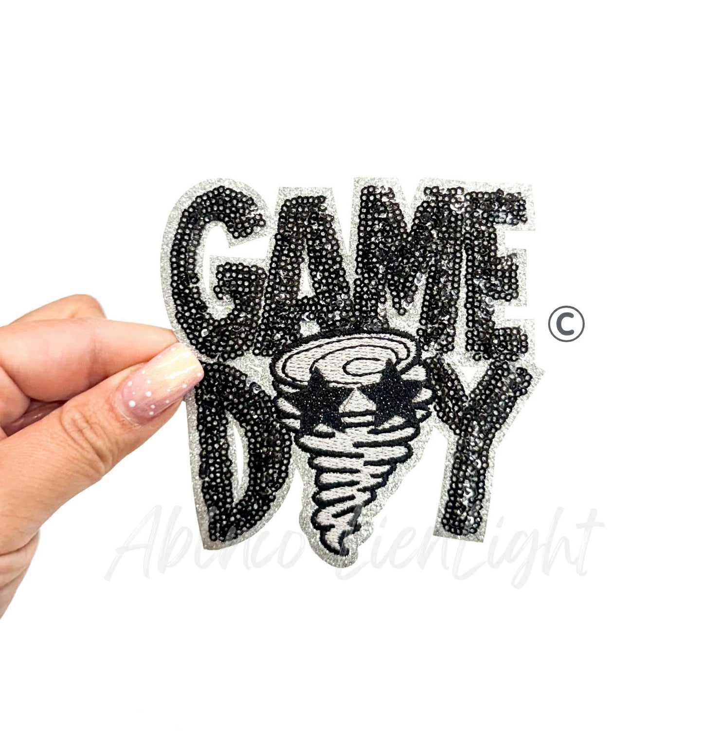 Black Twister Cyclones Mascot Game Day Sequin Patch - Small