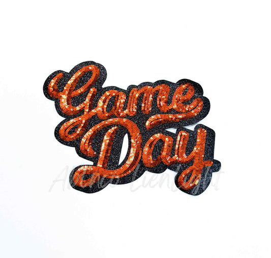 Orange Game Day Cursive Sequins Patch