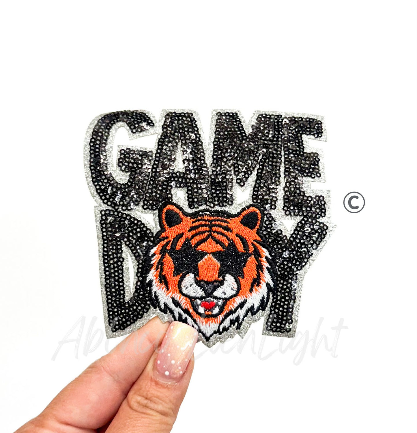 Black Tiger Mascot Game Day Sequin Patch - Small