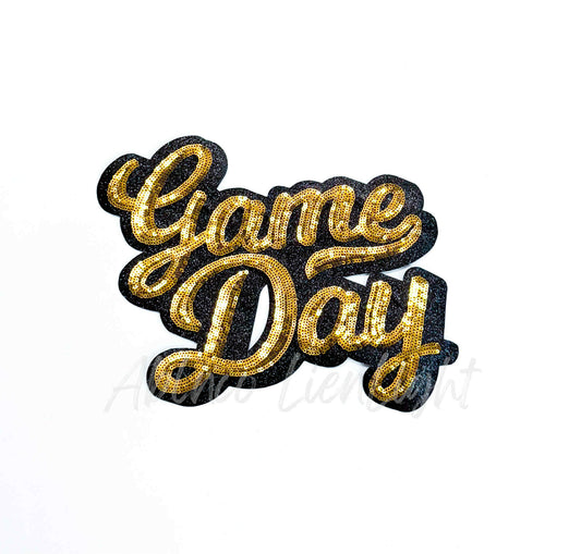 Gold Game Day Cursive Sequins Patch
