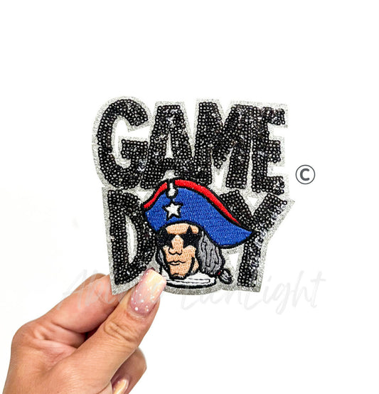 Black Patriots Mascot Game Day Sequin Patch - Small
