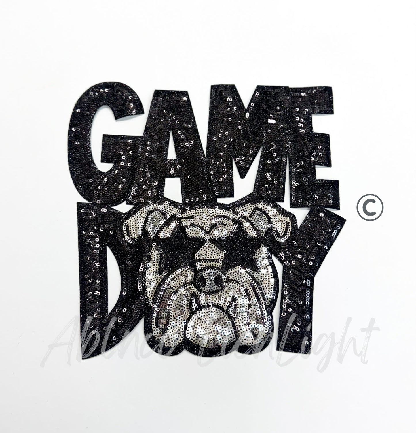 Black Bulldog Game Day Mascot Sequins Patch - Large