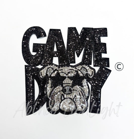 Black Bulldog Game Day Mascot Sequins Patch - Large