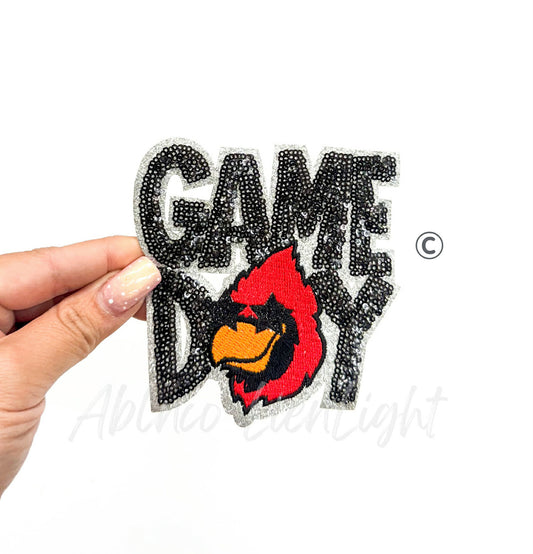 Black Cardinal Mascot Game Day Sequin Patch - Small